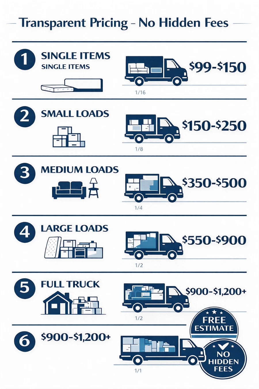 Beaverton junk removal pricing chart transparent rates guide