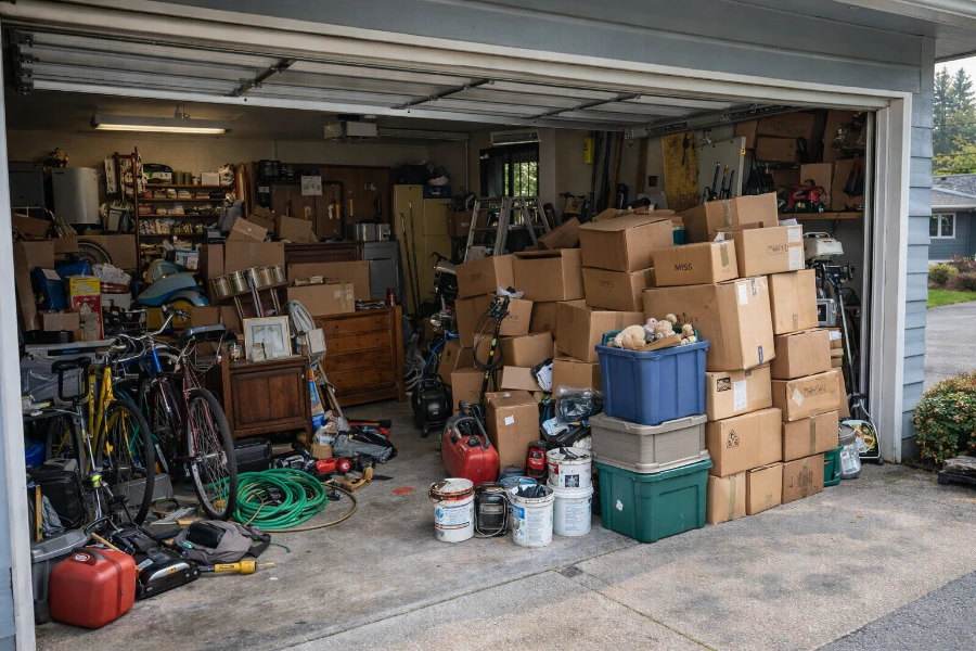 Before garage cleanout Five Oaks Beaverton cluttered