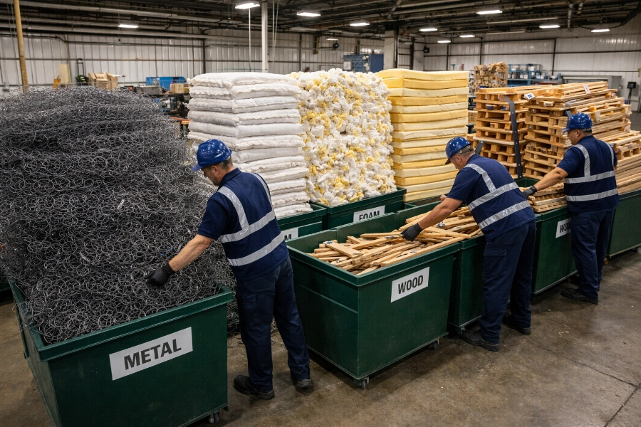 Mattress Disposal Beaverton 2 Mattress recycling Beaverton facility material sorting