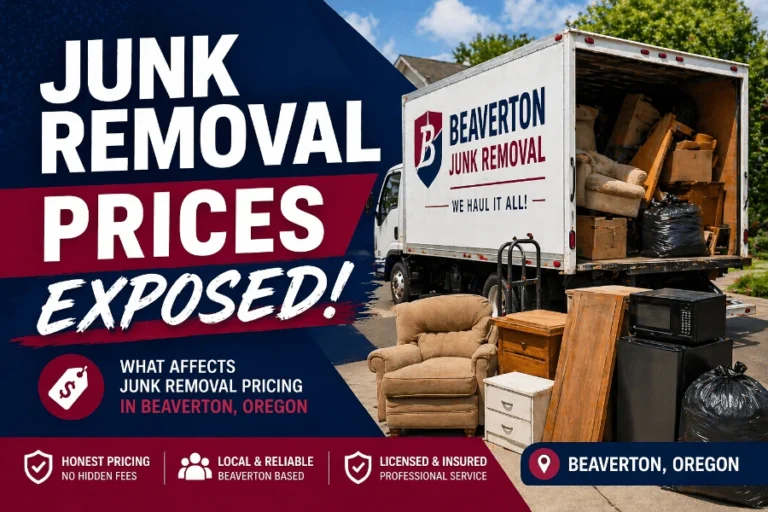 junk removal truck with furniture load showing pricing factors in Beaverton Oregon