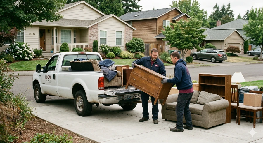 Same-Day Junk Removal in Beaverton, Oregon— Call Before 10 AM 1 Same-day junk pickup crew arriving at a Beaverton, Oregon home