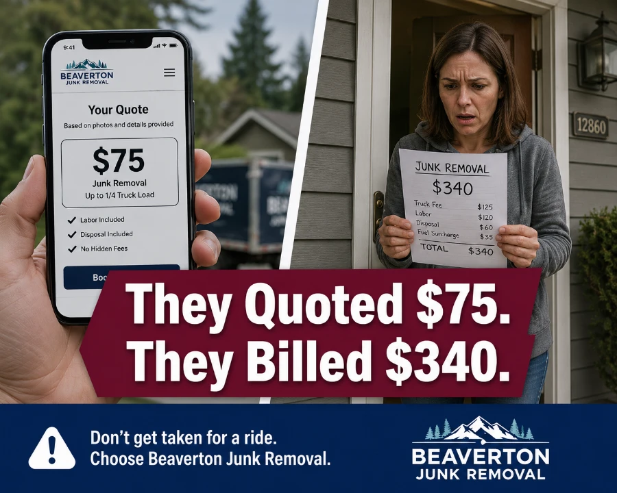 bait and switch junk removal scam warning — price changes after crew arrives