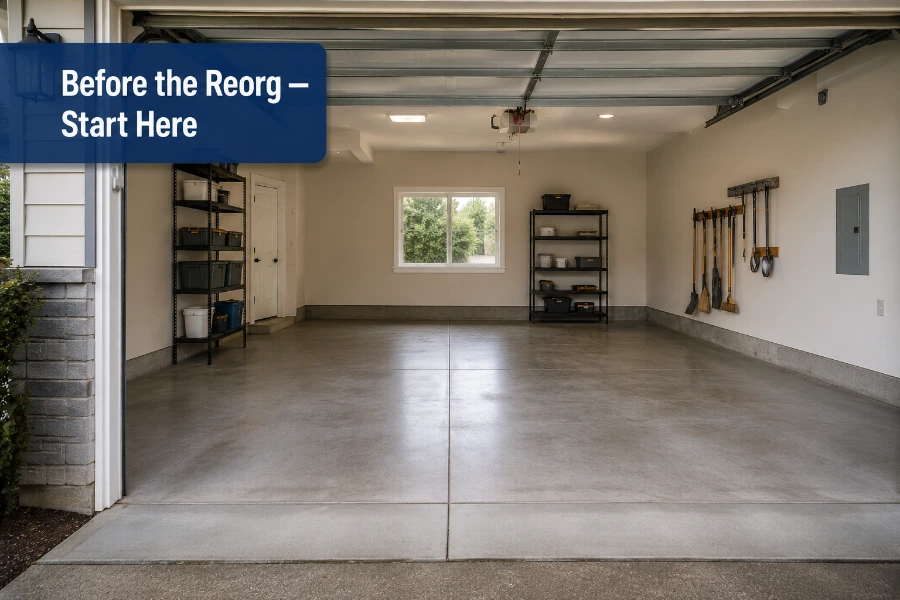 clean empty garage after professional cleanout in Oregon ready for reorganization