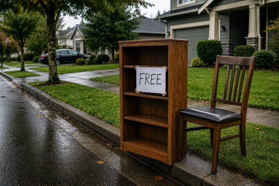 Free curbside furniture pickup setup outside a suburban Beaverton home