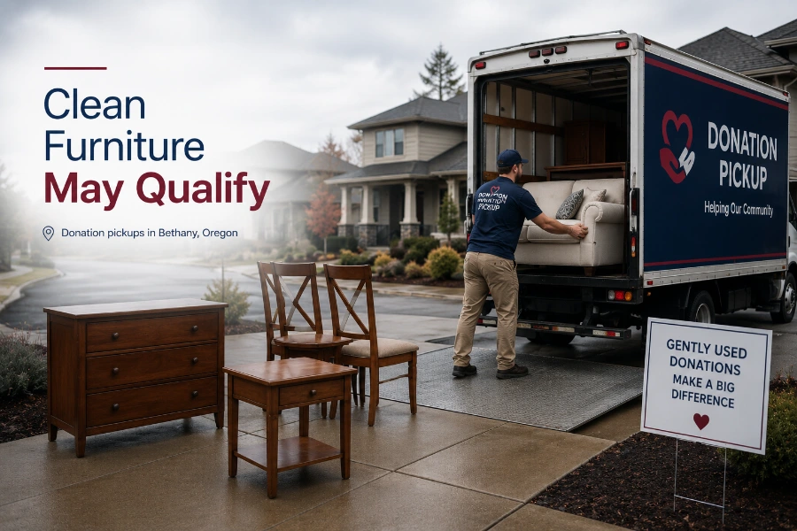 Usable furniture set outside for local charity pickup