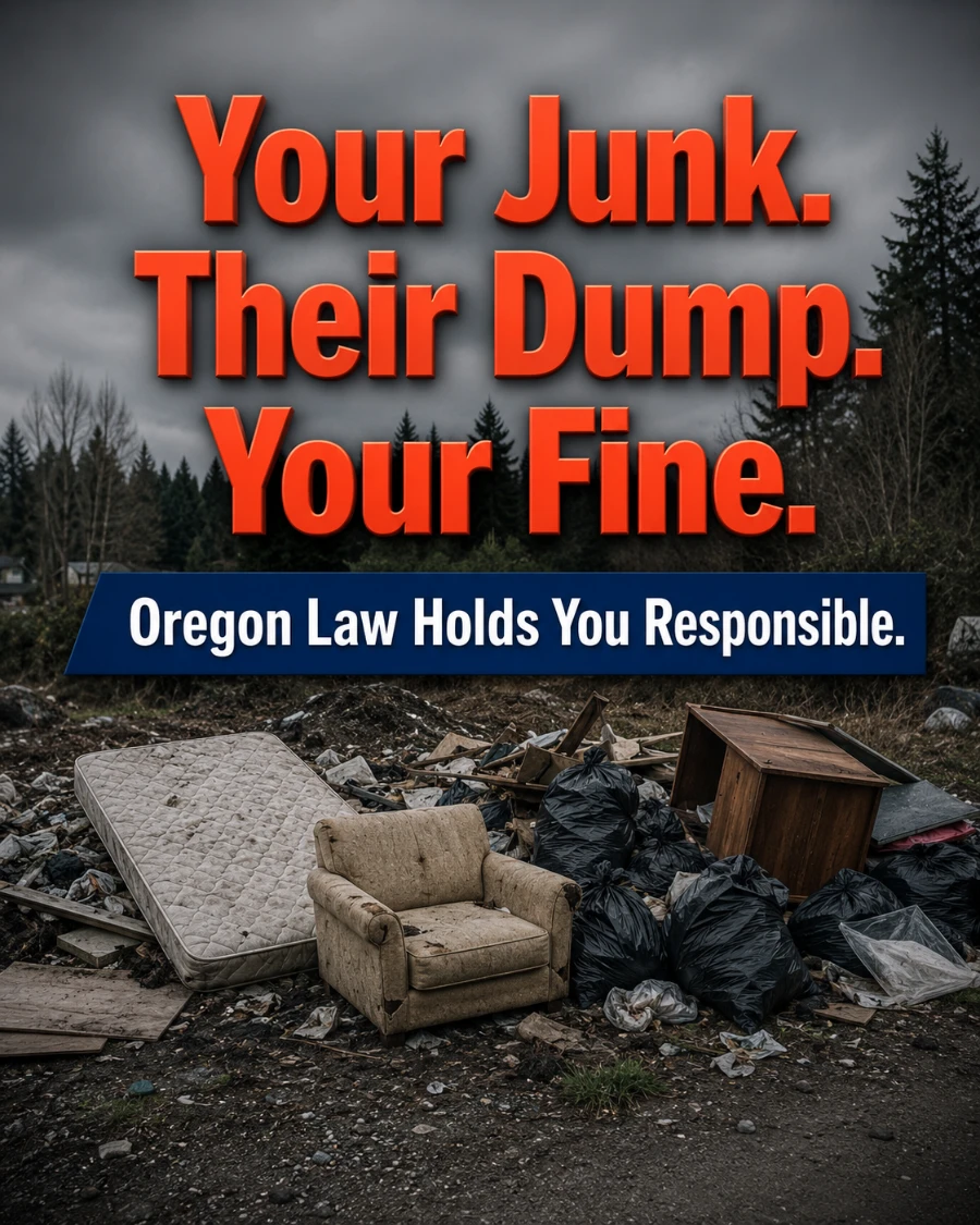 illegal dumping site near Beaverton Oregon — homeowner liability risk from unlicensed haulers
