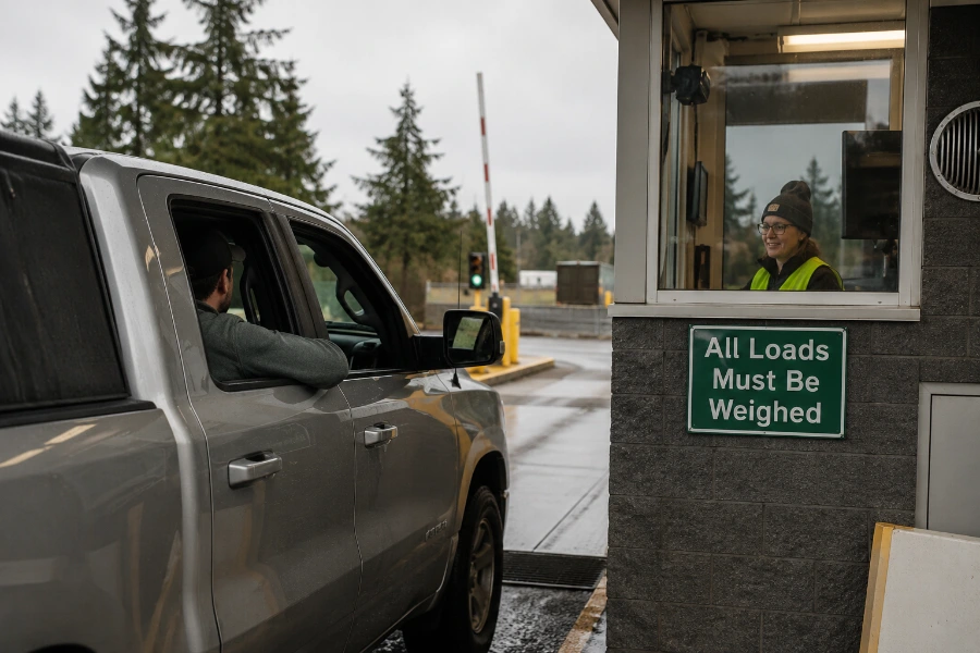 weigh station scale house at Oregon transfer station self-haul drop-off