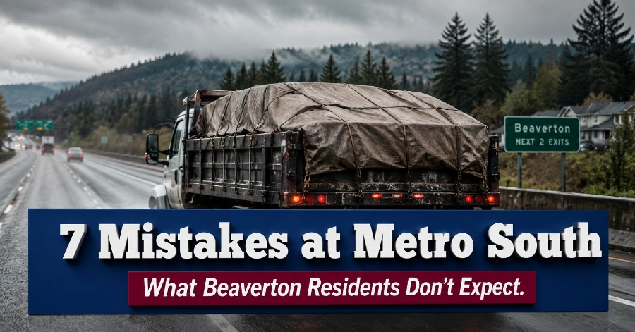 truck covered with tarp heading to Metro South transfer station from Beaverton OR
