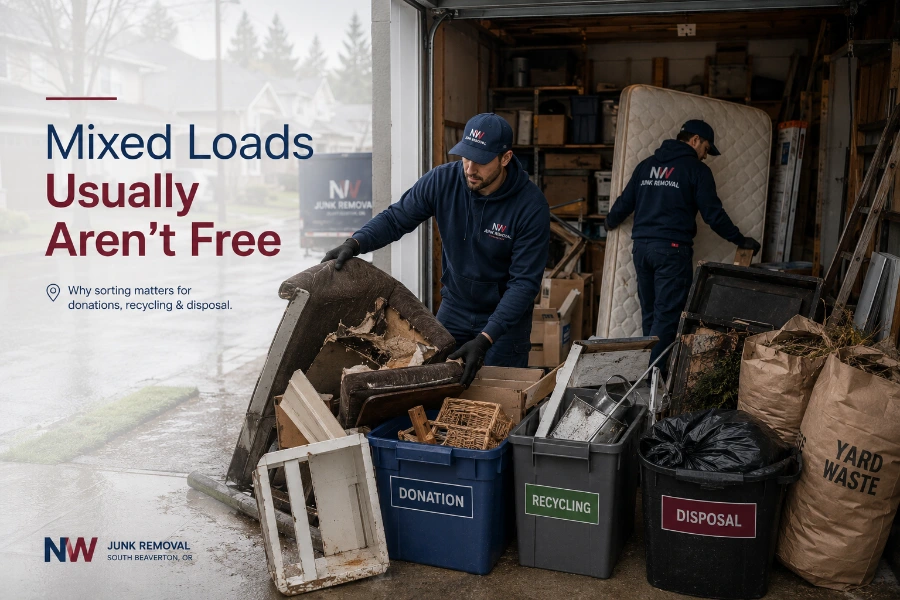 Beaverton Junk Removal crew sorting mixed household debris