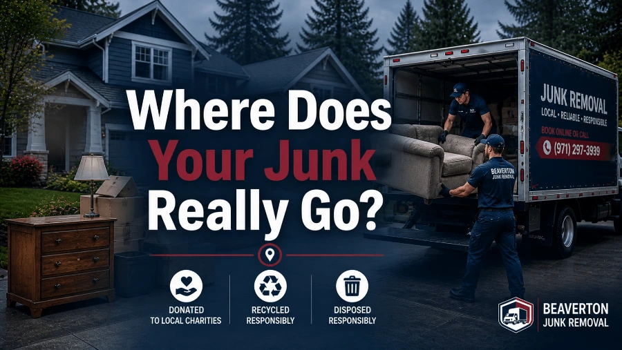 junk removal team loading truck showing where junk goes after removal in Beaverton
