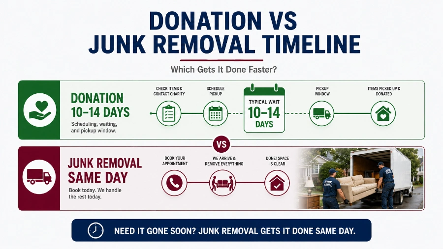 Should You Donate Furniture or Hire Junk Removal Beaverton 5 Timeline comparison between charity pickup and same day junk removal