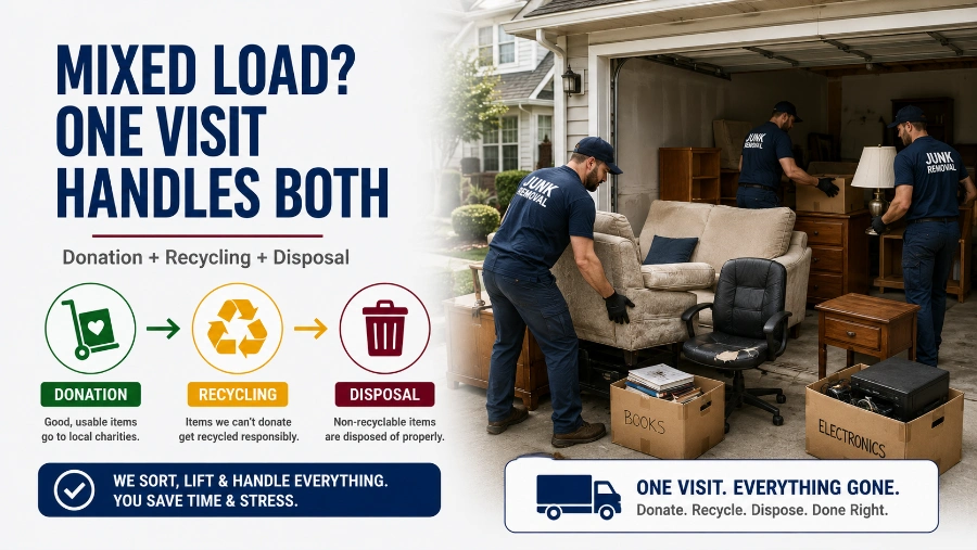 Should You Donate Furniture or Hire Junk Removal Beaverton 3 Crew sorting furniture for donation recycling and disposal in one visit