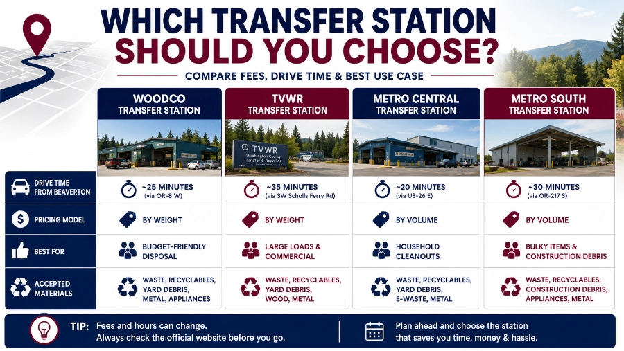 Transfer Station Near Beaverton, OR — What to Know First 2 Transfer station comparison infographic for Beaverton homeowners