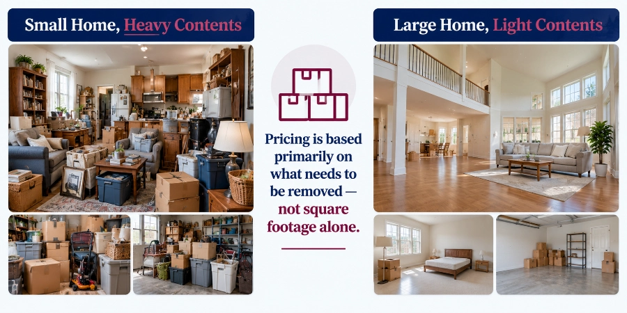 A small packed home compared with a large lightly furnished home