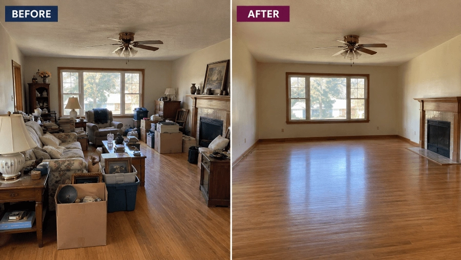 Before and after of a residential home cleanout