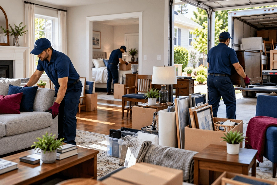 Beaverton Junk Removal crew clearing furniture from a living room and bedroom